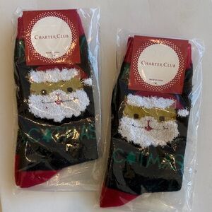 Charter Club Black & Red Santa Face Crew Socks